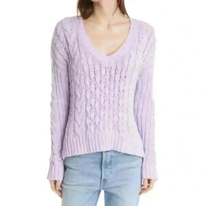 NWT Line the Label Leah V-Neck Cable Knit Sweater in Lavender